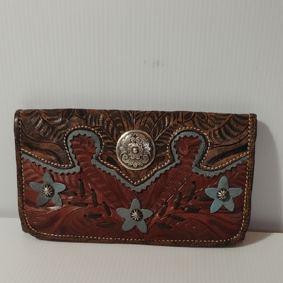 American West Handbags - American West Desert Wildflower Ladies' Tri-Fold Wallet in antique brown